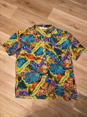 Brett Harrison Vintage France Map Tour 100% Silk Camp Shirt